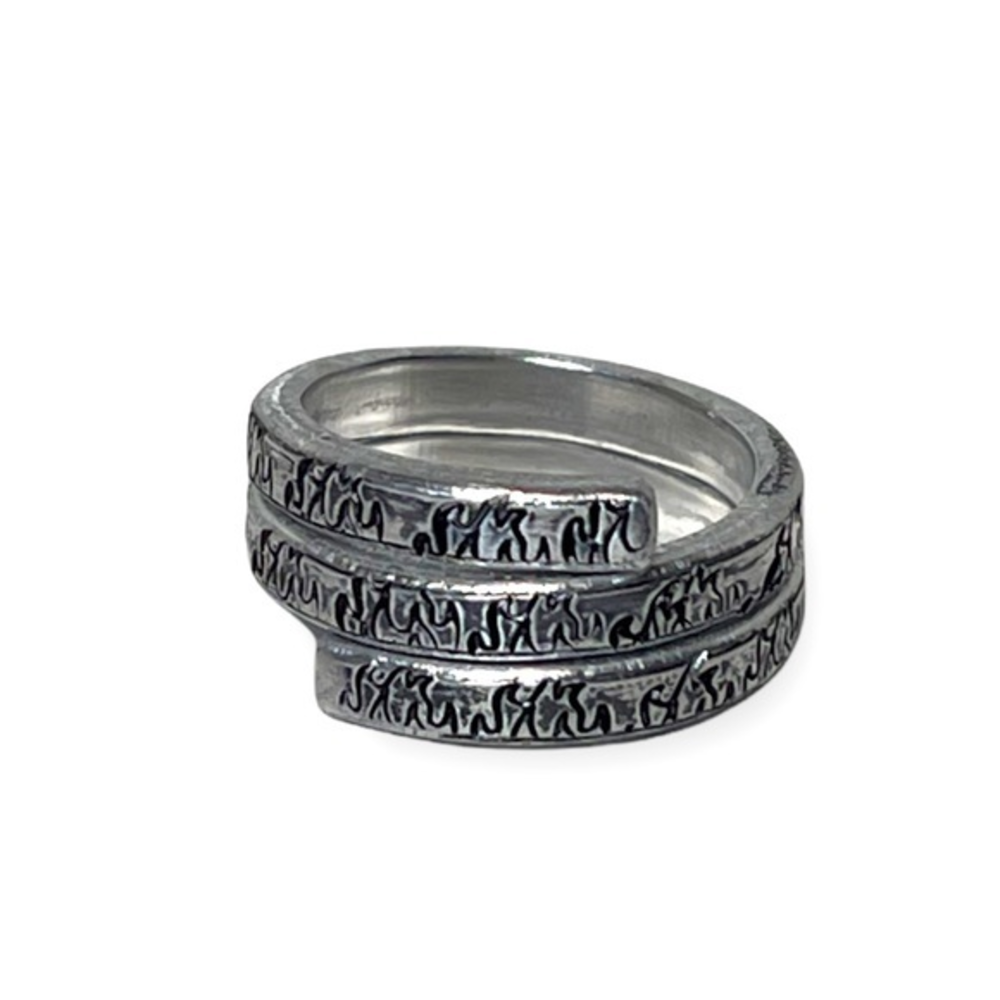 Handmade 7 ring hand stamped flame‎ pattern adjustable hypoallergenic wrap ring